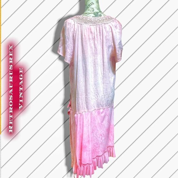 Custom Pink Tie Dye Shabby Chic Upcycled Boho Drop Waist Dress, Kate Blossom XL - Picture 3 of 9